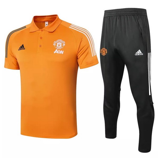 Polo Conjunto Completo Manchester United 2020-2021 Naranja Negro